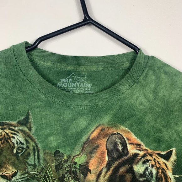 The Mountain Tiger T-Shirt Mens Size L Green Cotton Double-Sided Animal Print - Picture 3 of 7